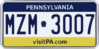 PA license plate MZM3007