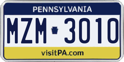 PA license plate MZM3010