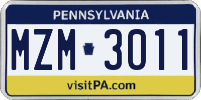 PA license plate MZM3011