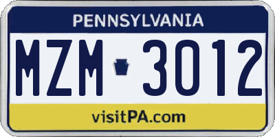 PA license plate MZM3012