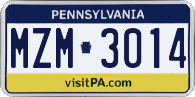 PA license plate MZM3014