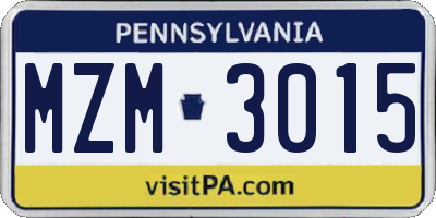 PA license plate MZM3015
