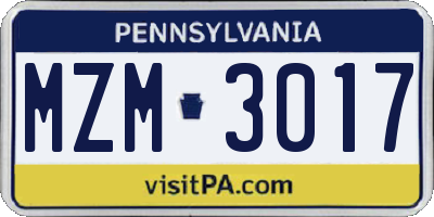 PA license plate MZM3017