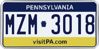 PA license plate MZM3018