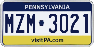PA license plate MZM3021
