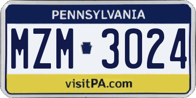 PA license plate MZM3024