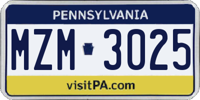 PA license plate MZM3025