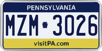 PA license plate MZM3026