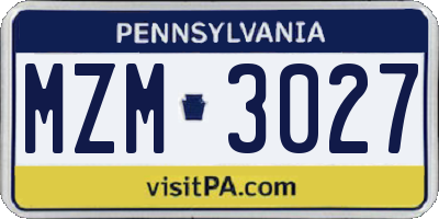PA license plate MZM3027