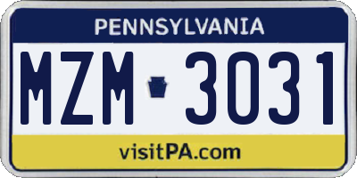 PA license plate MZM3031