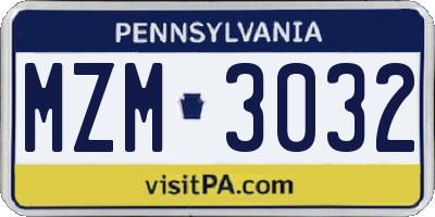 PA license plate MZM3032