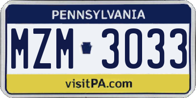 PA license plate MZM3033