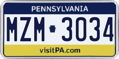 PA license plate MZM3034