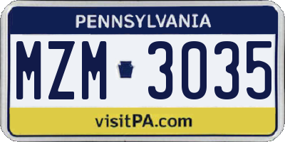 PA license plate MZM3035