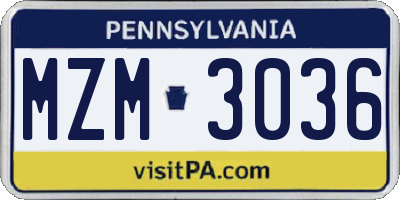 PA license plate MZM3036