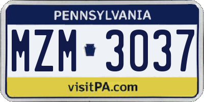 PA license plate MZM3037