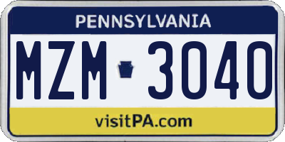 PA license plate MZM3040