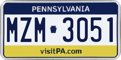 PA license plate MZM3051