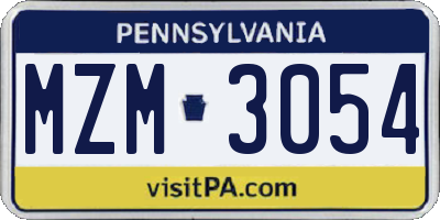 PA license plate MZM3054