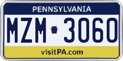 PA license plate MZM3060