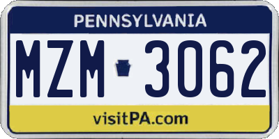 PA license plate MZM3062