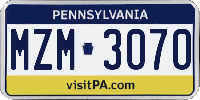 PA license plate MZM3070