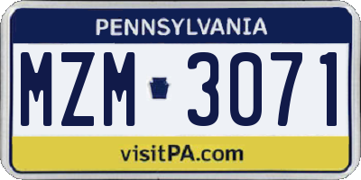 PA license plate MZM3071