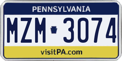 PA license plate MZM3074
