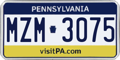 PA license plate MZM3075