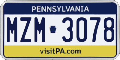 PA license plate MZM3078
