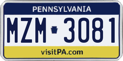 PA license plate MZM3081