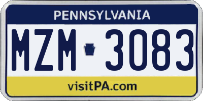 PA license plate MZM3083