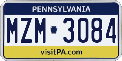 PA license plate MZM3084