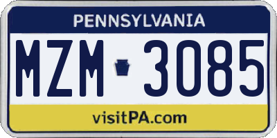 PA license plate MZM3085