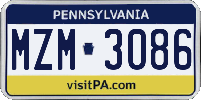 PA license plate MZM3086