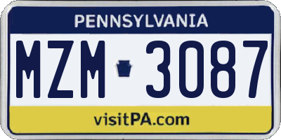 PA license plate MZM3087