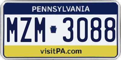 PA license plate MZM3088