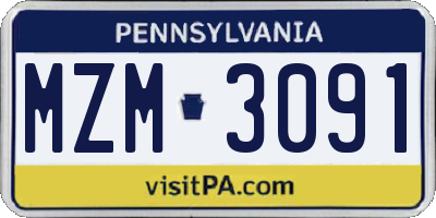 PA license plate MZM3091