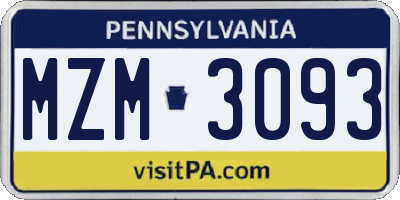 PA license plate MZM3093
