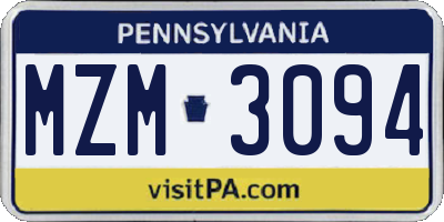 PA license plate MZM3094