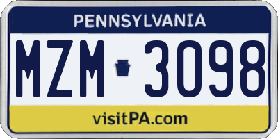 PA license plate MZM3098