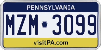 PA license plate MZM3099