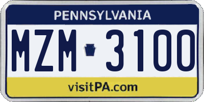 PA license plate MZM3100