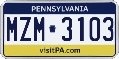 PA license plate MZM3103
