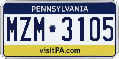 PA license plate MZM3105