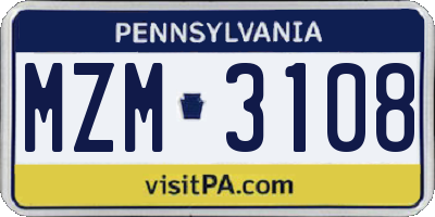 PA license plate MZM3108