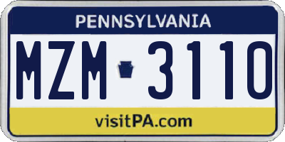 PA license plate MZM3110
