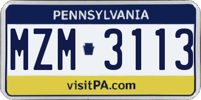 PA license plate MZM3113