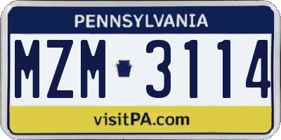 PA license plate MZM3114