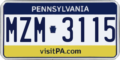 PA license plate MZM3115